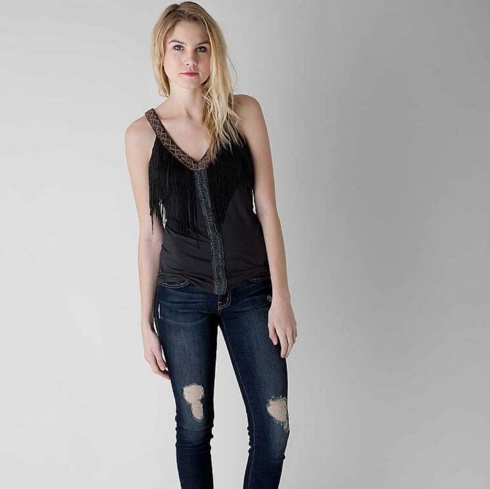 Gimmicks by BKE Fringe Beaded Lace Tank Top